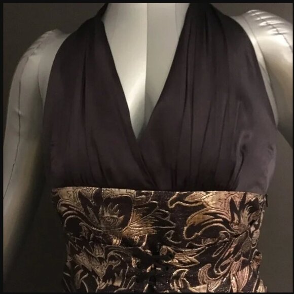 ARDEN B. Stunning Gold and Black Silk Halter Top - Size Large - Picture 6 of 9
